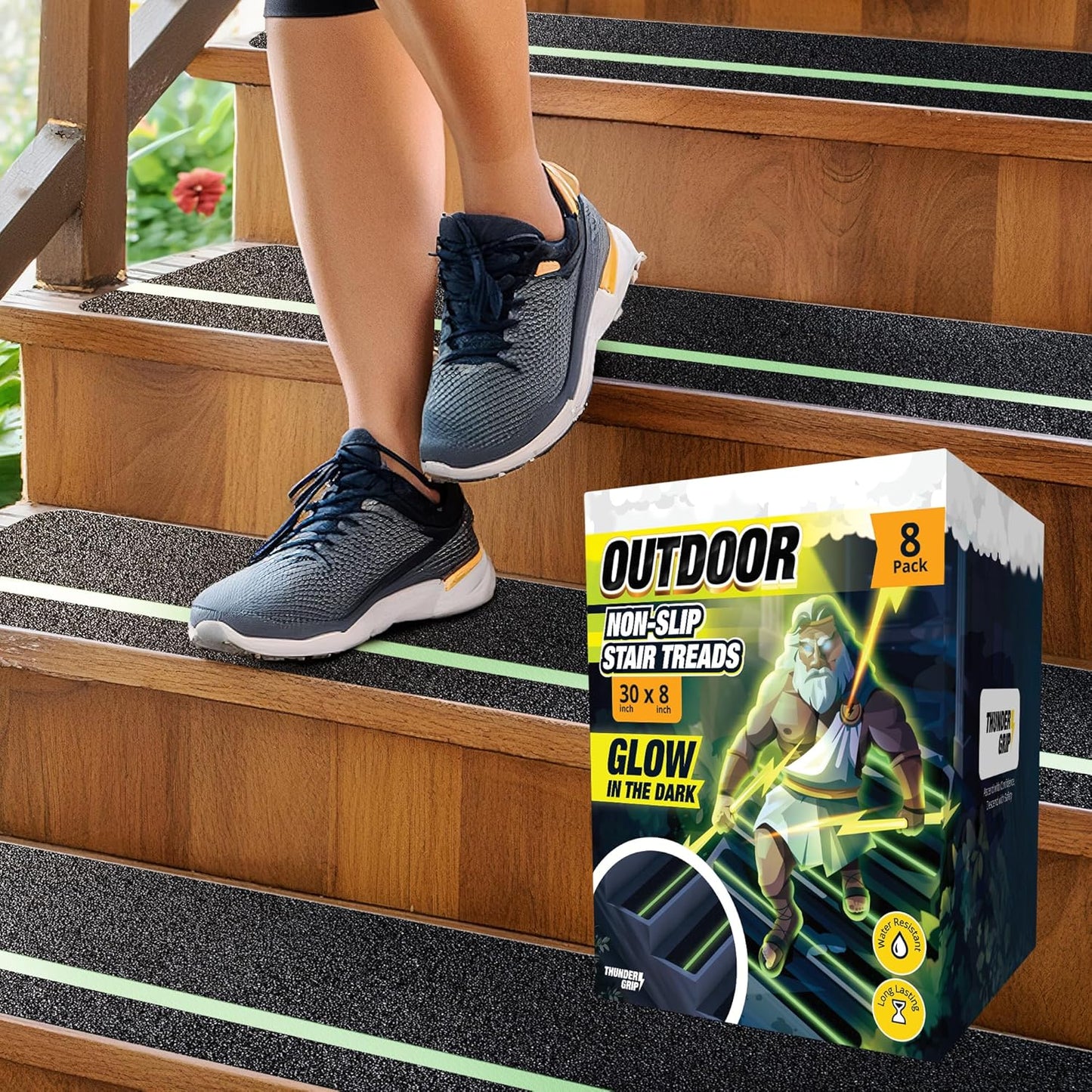 THUNDER GRIP Glow in the Dark 30" x 6"-12-Pack Weather Resistant Outdoor Stair Treads 80-Grit