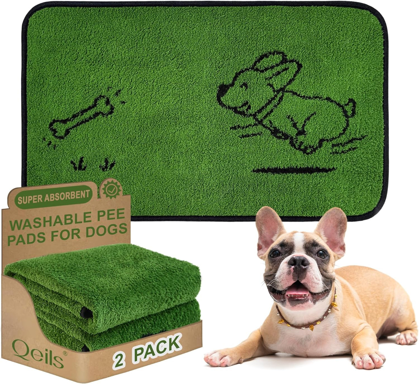 Qeils Reusable Puppy Pads, Washable Pee Pads for Dogs 2 Pack Durable Absorbent Leakproof Dog Training Pads for Home or Travel, Non-Slip Wee Wee Pads Potty Pads 18"x24"