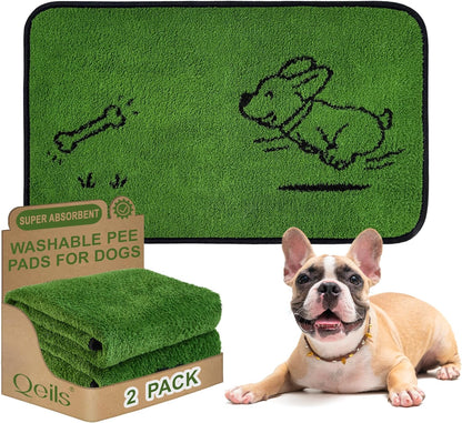 Qeils Reusable Puppy Pads, Washable Pee Pads for Dogs 2 Pack Durable Absorbent Leakproof Dog Training Pads for Home or Travel, Non-Slip Wee Wee Pads Potty Pads 18"x24"
