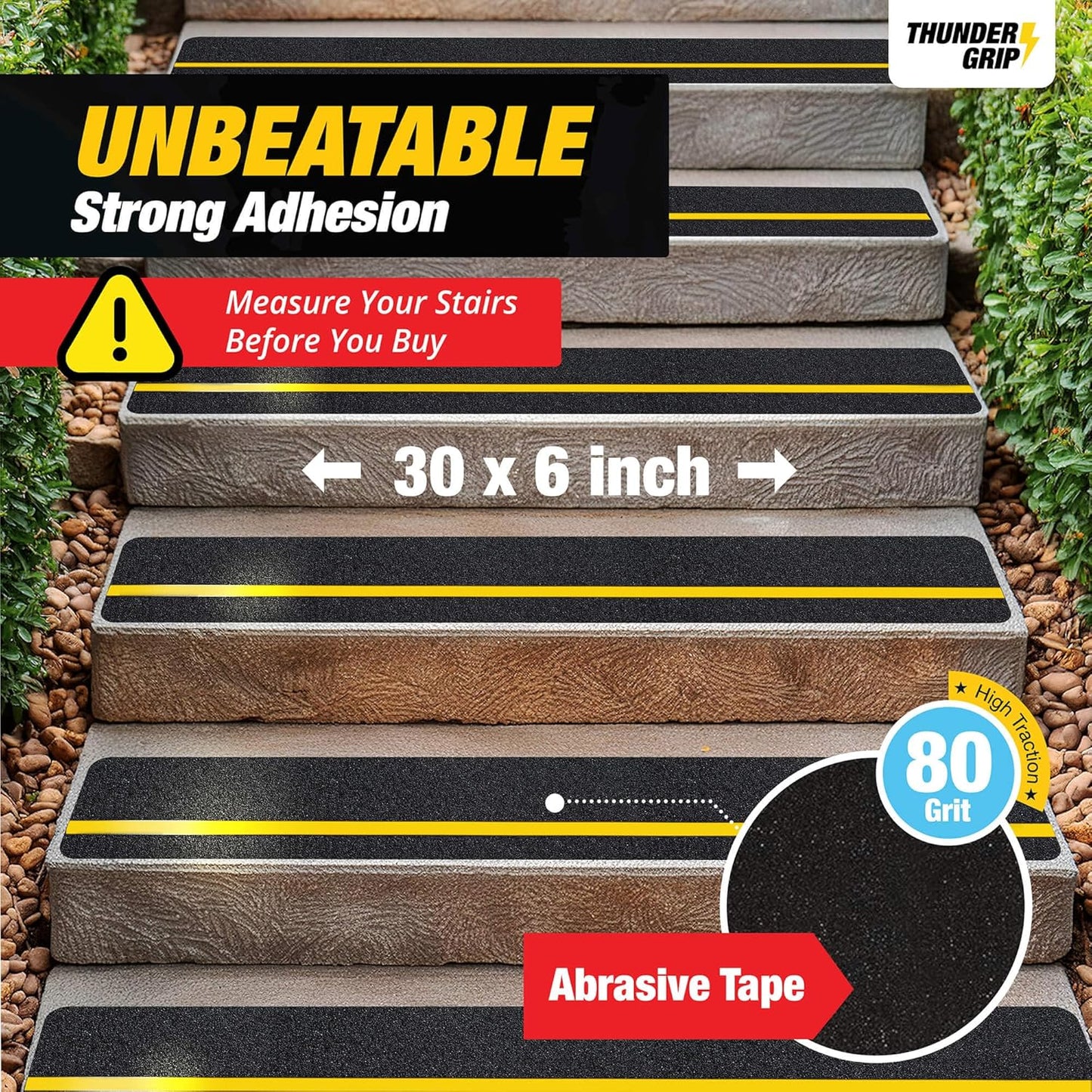 THUNDER GRIP Glow in the Dark 30" x 6"-12-Pack Weather Resistant Outdoor Stair Treads 80-Grit