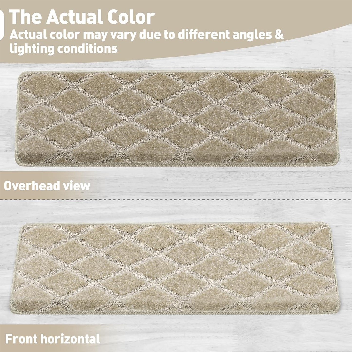 PURE ERA Bullnose Carpet Stair Treads Set Tape Free Non-Slip Indoor Stair Protectors Pet Friendly Rugs Covers Soft Skid Resistant Washable Reusable 9.5" x 30"(14 Pieces,Cream Gray)