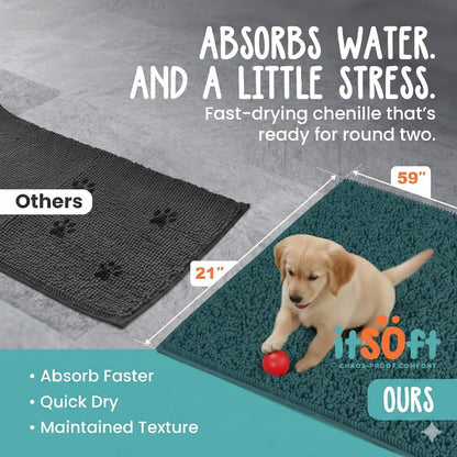 Dog Rugs for Muddy Paws 22x14 | Cleaner Mud Free Floors | Muddy Dogs Mats for Indoor, Dog Mat for Muddy Paws Door Mat Washable, Absorbent Chenille Mud Rug Paw Matt w/ Non Slip Backing, Charcoal Grey