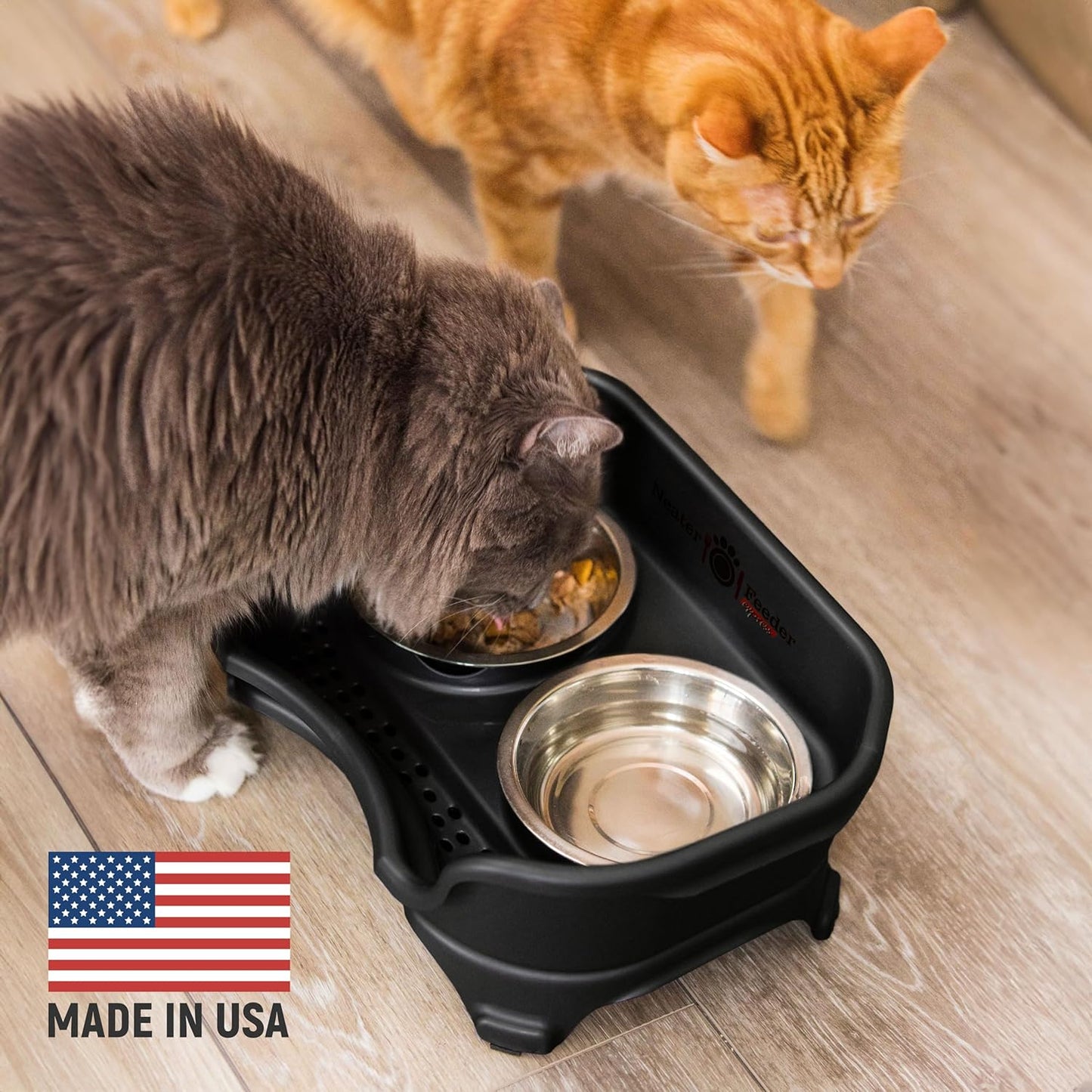 Neater Feeder Express Mess Proof Dog Bowls Elevated for Small Breeds under 15 Lb, Made in USA, No Spill Raised Dog Food Bowl Stand, Stainless Steel Food and Water Bowl Set, Feeding Station, Cappuccino