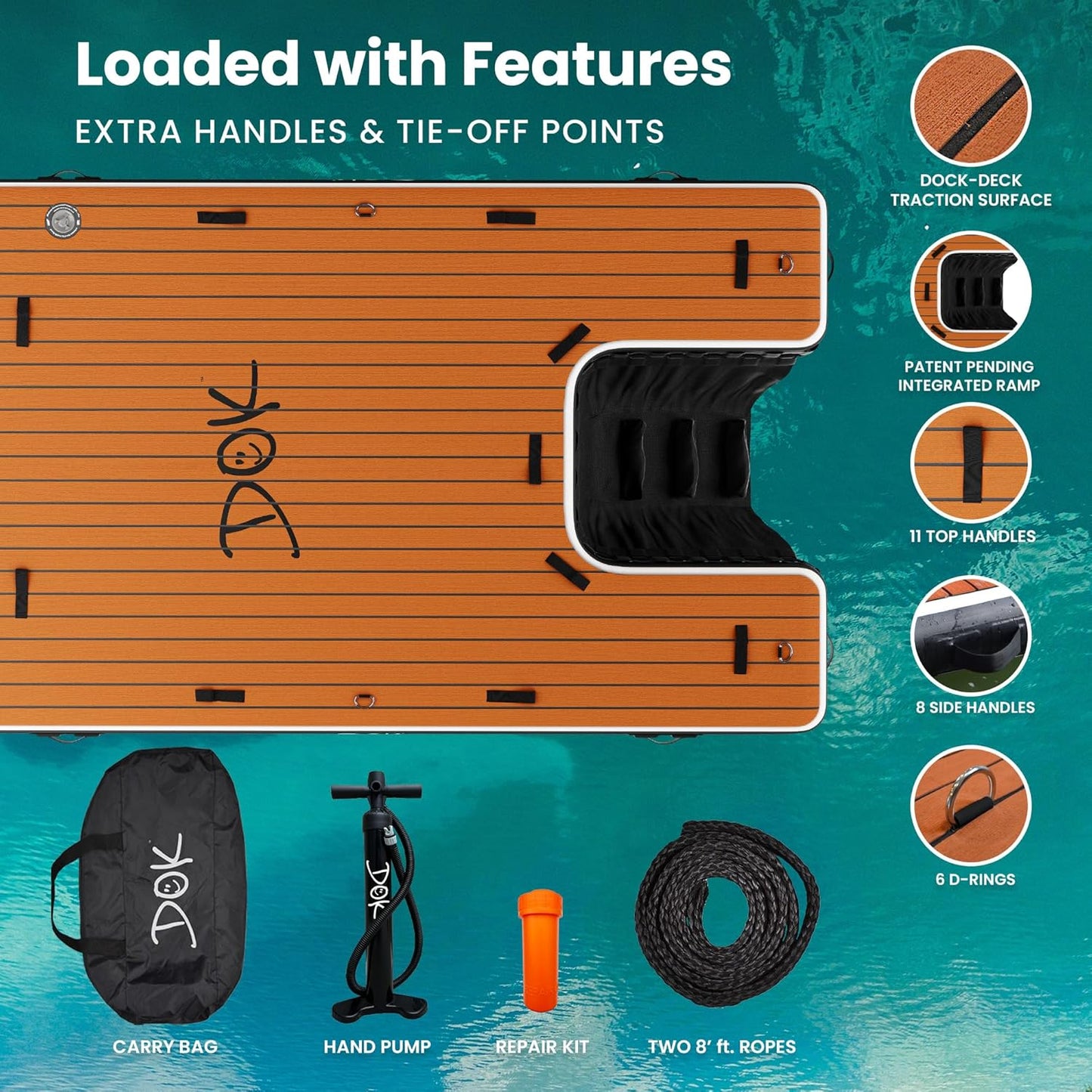DOK Dog-DOK Inflatable Dock Platform: Safe & Easy Water Access for Dogs Up to 230 lbs; Floating Non-Slip EVA Foam with Dog Boat Ramp for Pool, Dock, & Lake | Military Grade & High Visibility