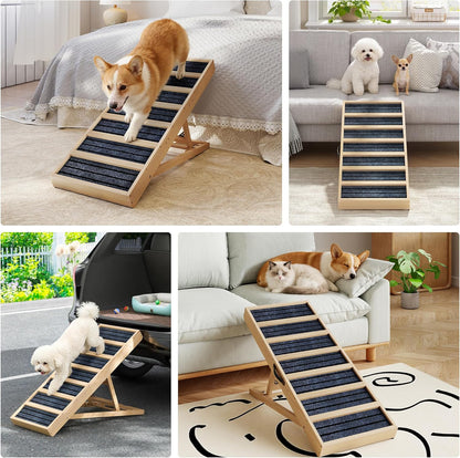 Dog Ramp for Bed,39" Long Adjustable Wooden Pet Ramp for Small Medium Dogs,Non-Slip Surface and High Traction,Metal-Reinforced Folding Ramp for Dogs to get on Bed Couch Car,up to 132lbs