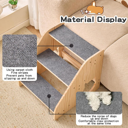 Dog Stairs for Small Medium Large Dogs 14.17" H Load Capacity 150lbs Solid Wood Non-Slip Sturdy Pet Steps for Bed & Couch 3 Step 15.75 * 16.93 * 14.17"