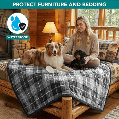 PetAmi Waterproof Dog Blanket for Couch, Large 60x40, Pee Proof Sherpa Fleece Reversible Pet Throw, Furniture Protector for Bed Sofa Kennel, Soft Washable Cover for Medium Dogs Cats, Grey Sherpa
