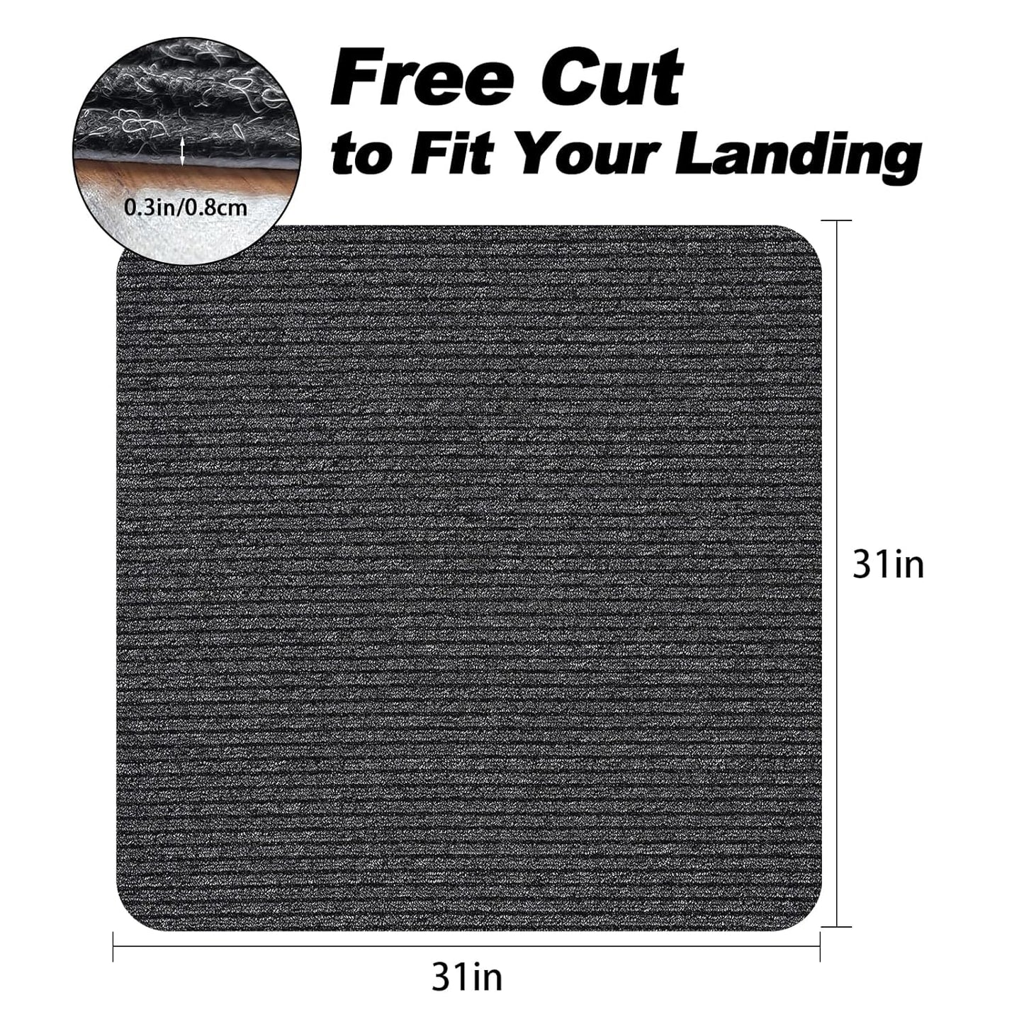 Stair Treads for Wooden Steps Carpet, Non-Slip Stair Runner Indoor Outdoor Stair Tread Mats Covers Pads, 19" x 31"Matching Landing Step Runner for Elders, Kids and Dogs (19" x 31", Black)
