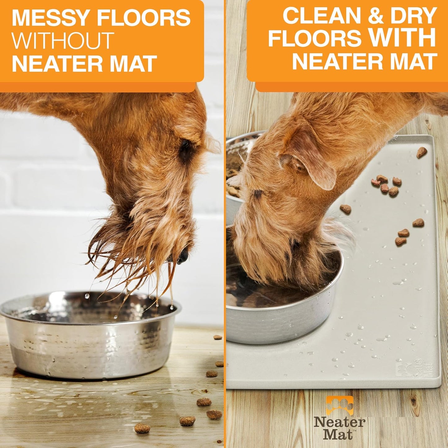 Neater Pet Brands Neater Mat Cat & Dog Food Mat, Waterproof & BPA-Free Silicone Placemat with Raised Edge for Under Food and Water Bowls, 19" x 12", Gunmetal Grey
