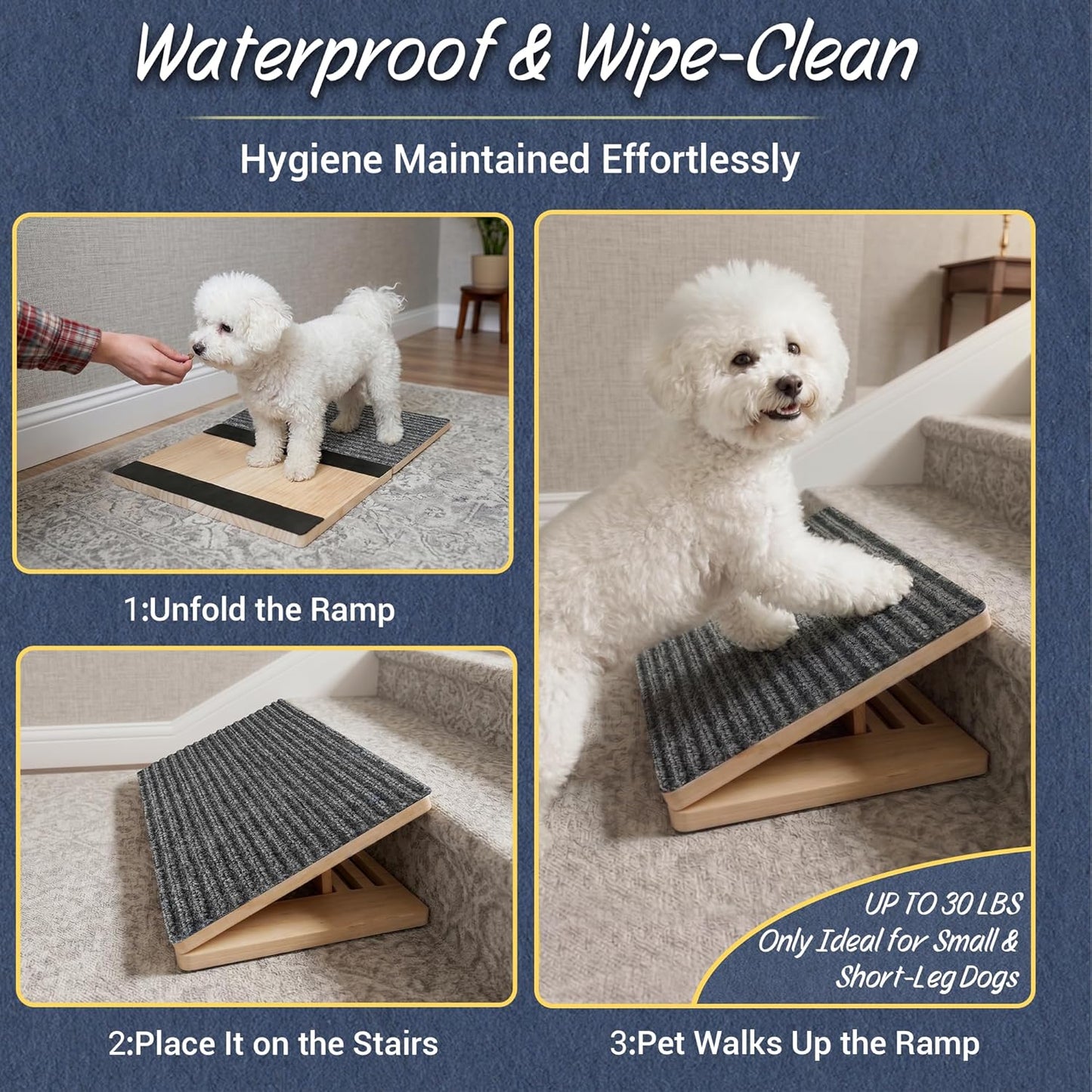 Dog Ramp for Stairs 2 Pack - Adjustable Wooden Stair Wedges for Small Dogs, Foldable Indoor Dog Stair Ramp with Triangular Support and Non-Slip Pads for Senior and Short-Legged Pets