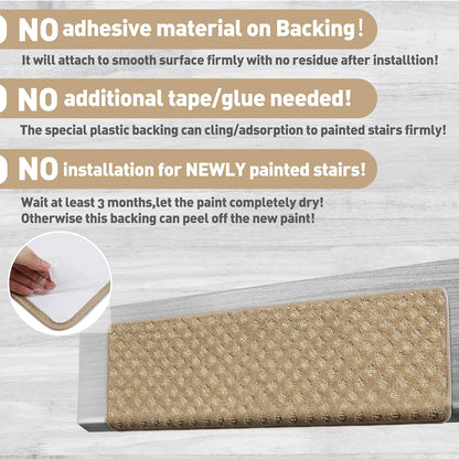 PURE ERA Bullnose Carpet Stair Treads Set Tape Free Non-Slip Indoor Stair Protectors Pet Friendly Rugs Covers Soft Skid Resistant Washable Reusable 9.5" x 30"(14 Pieces,Cream Gray)
