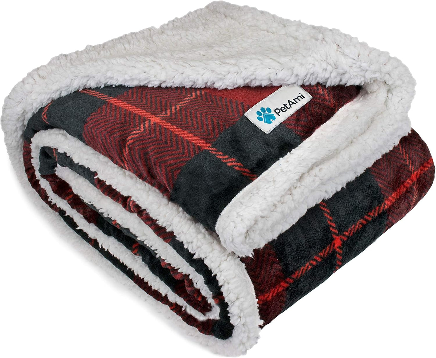 PetAmi Dog Blanket for Medium Large Dogs, Pet Bed Blanket Cat Puppy Kitten, Fleece Furniture Couch Cover Protector Sofa Car, Soft Sherpa Dog Throw Plush Reversible Washable, 40x60 Plaid Dark Gray
