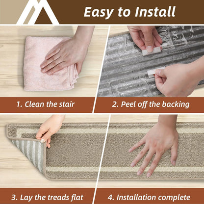 COSY HOMEER Soft Stair Treads Non-Slip Carpet Mat 28inX9in Indoor Stair Runners for Wooden Steps,Stair Rugs for Kids and Dogs, 100% Polyester TPE Backing 4pcs,Beige
