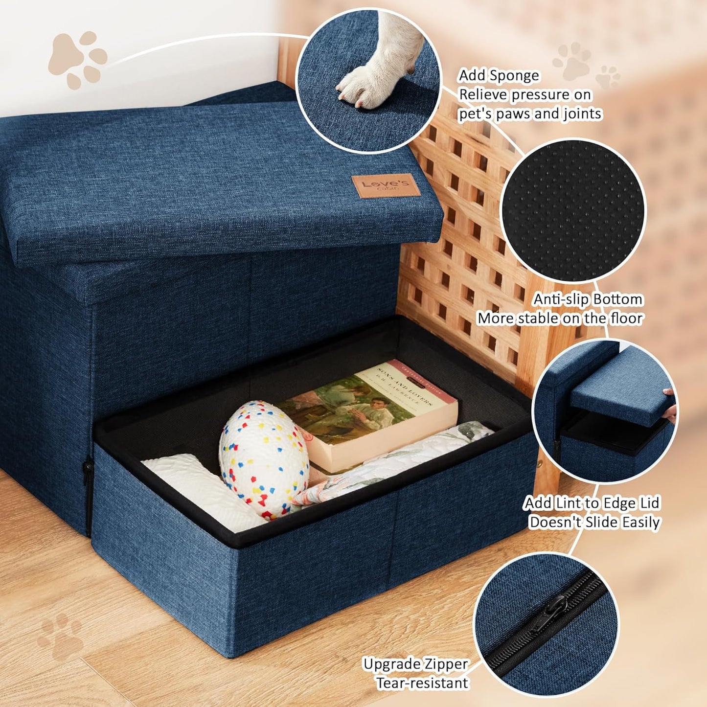Love's cabin Dog Stairs with Storage 13" H, Foldable Pet Stairs for Small Medium or Large Dogs, Cat Puppy Steps Ramp with Zip up to 150 lbs, Solid Grey, 2 Steps
