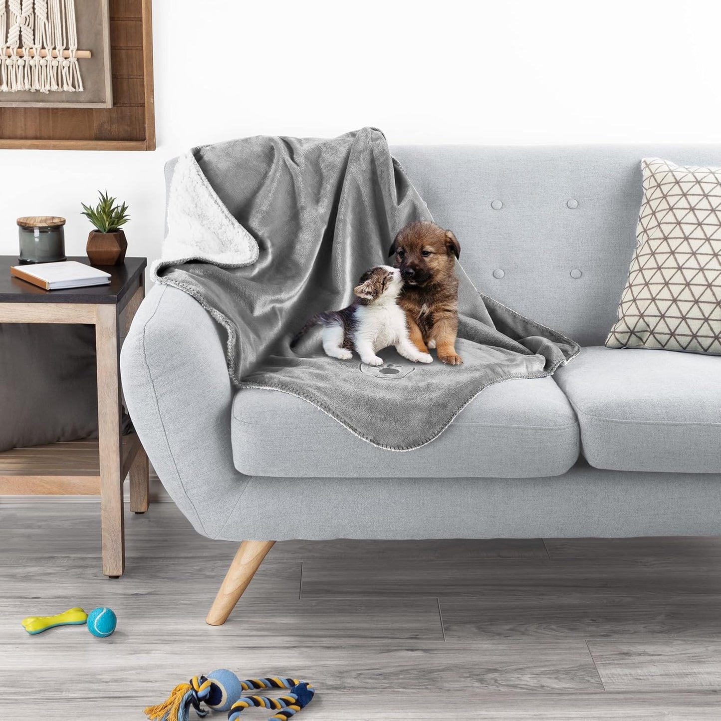 Waterproof Pet Blanket - 50x60-Inch Reversible Sherpa Fleece Throw Protects Couches, Cars, and Beds from Spills, Stains, and Fur by PETMAKER (Gray)
