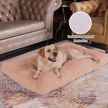 Bedfolks Waterproof Dog Crate Bed, Plush With Removable Washable Cover, Faux Fur Crate Pad for Medium Dogs, Fluffy Kennel 29"x21", Dark Grey