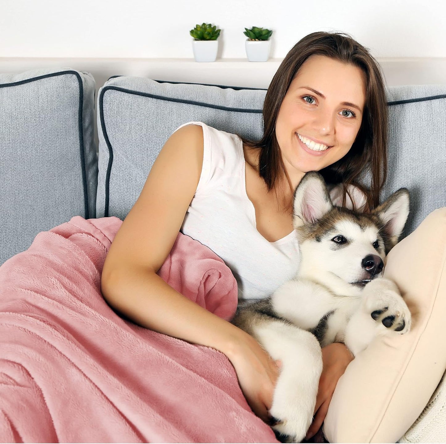 Waterproof Pet Blanket - 50x60-Inch Reversible Sherpa Fleece Throw Protects Couches, Cars, and Beds from Spills, Stains, and Fur by PETMAKER (Gray)