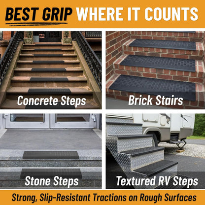 Ottomanson Outdoor Rubber Stair Treads – Ribbed Heavy-Duty Non-Slip Stair Mats – Best Grip on Concrete, Brick & Textured Step – Fastening Recommended for Wooden & RV Steps, Pack of 5