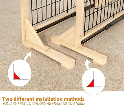 Extra Wide Freestanding Dog Gate, Adjustable Width 31.5"–61", 19.7" Tall Indoor Pet Gate for Kitchen, Living Room & Stairs, Wooden Metal Frame No-Drill Pet Barrier