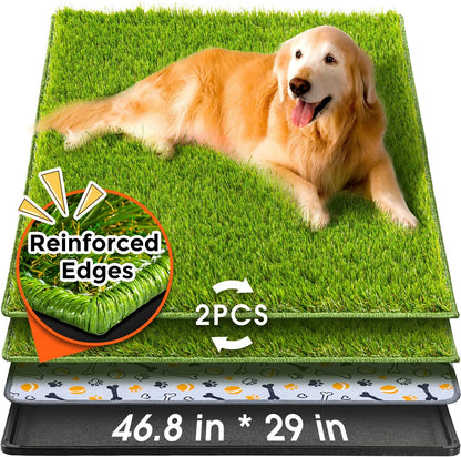 Hompet Dog Grass Pad with Tray Large, 35"x22.5", 2 Reusable Artificial Turf for Dogs Potty, Waterproof Non-Slip Washable Pee Pads, Quickly Absorbency Portable Dog Litter Box for Indoor/Outdoor Use