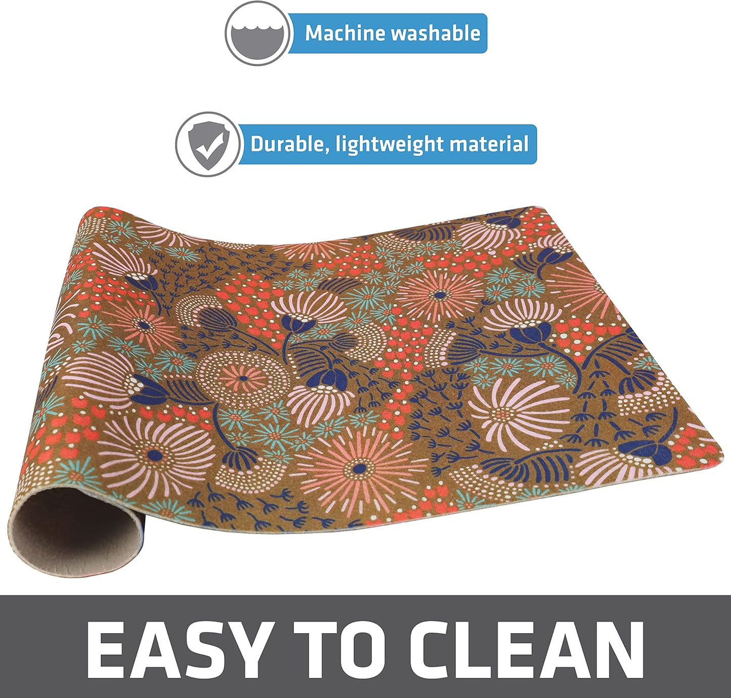 Drymate Pet Bowl Placemat, Dog & Cat Food Feeding Mat - Absorbent Fabric, Waterproof Backing, Slip-Resistant - Machine Washable/Durable (USA Made) (12” x 20”) (Indigo)