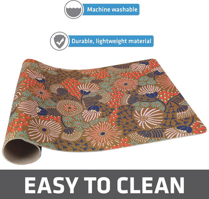 Drymate Pet Bowl Placemat, Dog & Cat Food Feeding Mat - Absorbent Fabric, Waterproof Backing, Slip-Resistant - Machine Washable/Durable (USA Made) (12” x 20”) (Indigo)