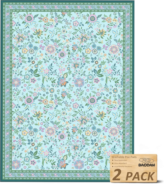 Washable Pee Pads for Dogs, 2 Pack Super Absorbent Reusable Puppy Pads with Colorful Flowers Patterns for Potty Training, Floor, Couch, Bed, and Crate,36"x 48"