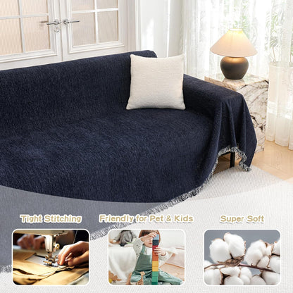 MYSKY HOME Couch Cover for Dogs, Washable Couch Covers, Non Slip Sofa Cover, Couch Cover 2 Cushion Sofa Dogs Furniture Protector with Tassels, Chenille Sofa Slipcover for Pets, 71"x118", Dark Grey