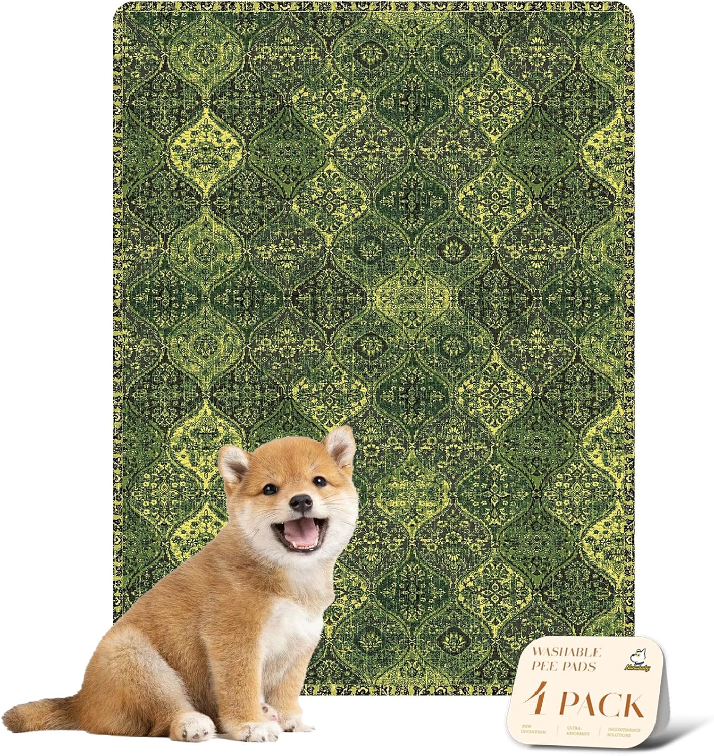 nunubaby Washable Pee Pads for Dogs, Stylish, Non-Slip and Leak-Proof Pee Pads. Reusable Potty Pads for Dogs for Crates and Floors.(Beige/Multi, 24" x48" )