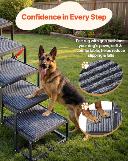 VEVOR Dog Stairs for Car, 4 Steps Extra Wide Foldable Dog Ramp for Large Dogs with Non-Slip Rug Surface, Portable Lightweight Pet Ladder for Car, SUV, Truck, High Beds, Sofas, Support up to 200 lbs
