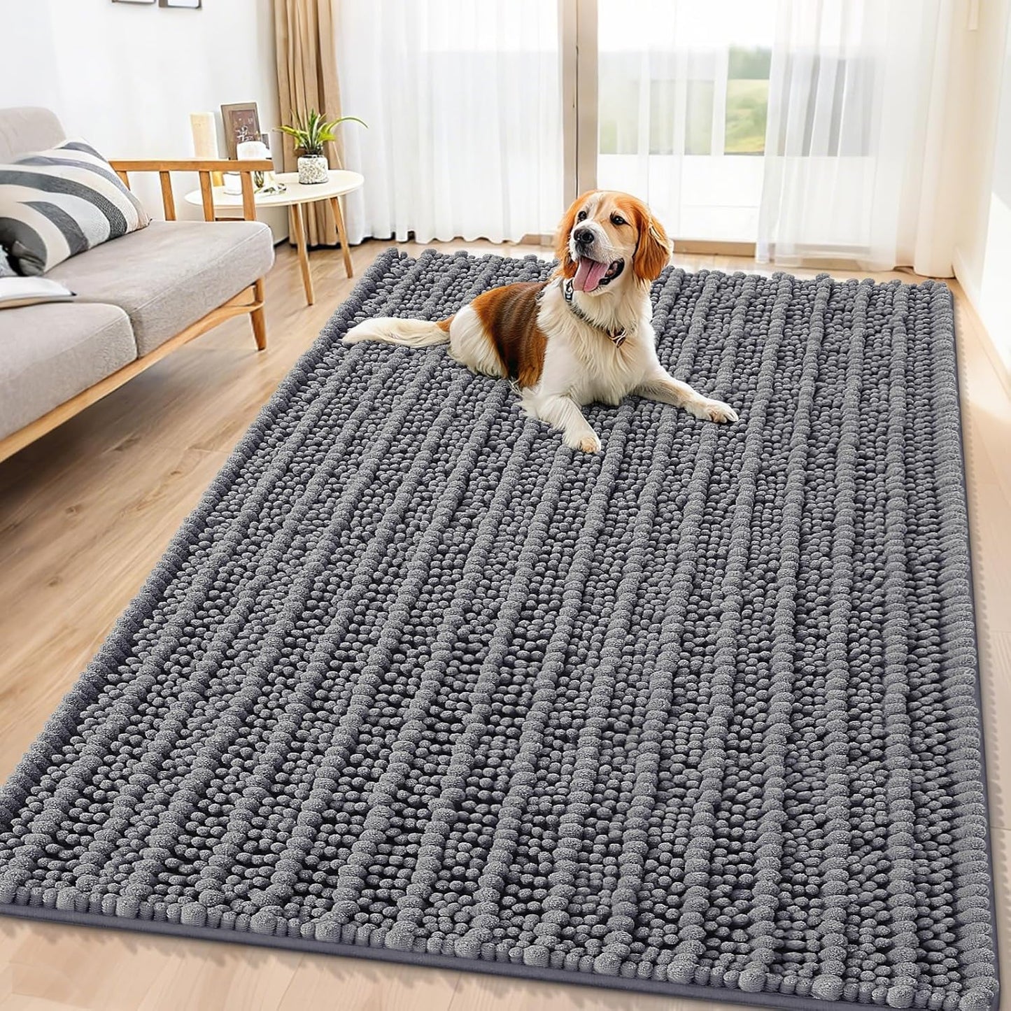 Smiry Dog Door Mat for Muddy Paws 30x20, Extra Soft Absorbent Chenille Doormat, Trap Moisture and Dirt, Non-Slip Machine Washable Front Door Mat for Indoor Entrance Inside Floor, Grey