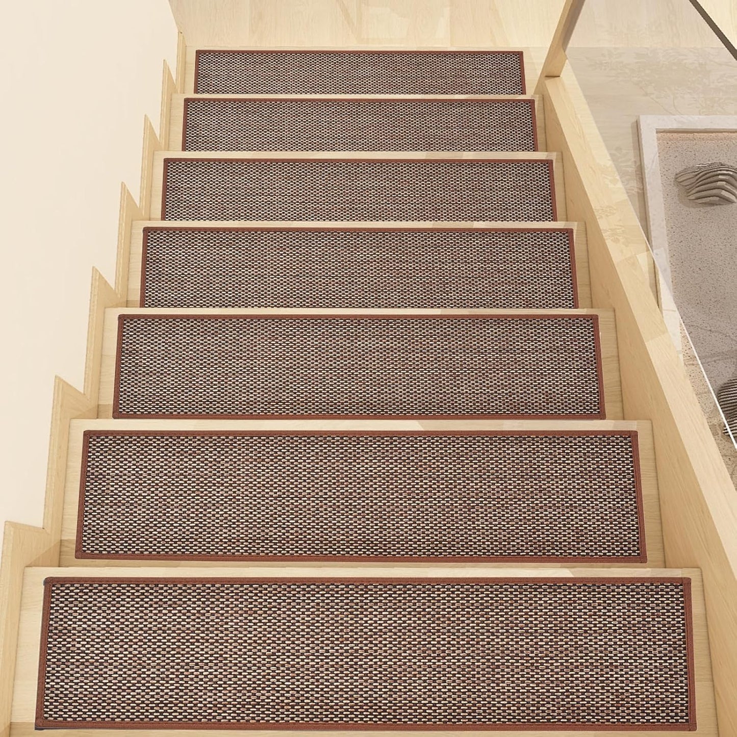 Stair Treads Non Slip, Rubber Backing Stair Treads for Wooden Steps, 15 PCS Thicken Linen Carpet Stair Runners Indoor for Kids Elders and Pets, No Residue Stair Carpet Treads, 8"x30", Beige