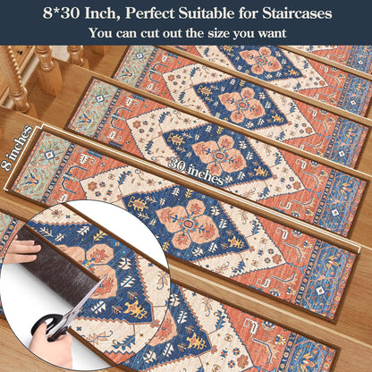 Lahome Stair Treads Non Slip 15 Pack 8" X 30" Stair Treads for Wooden Steps, Washable Self Adhesive Stair Runners Stain Resistant Stair Carpet, Edging Staircase for Kids Elders and Dogs Dorie, Taupe