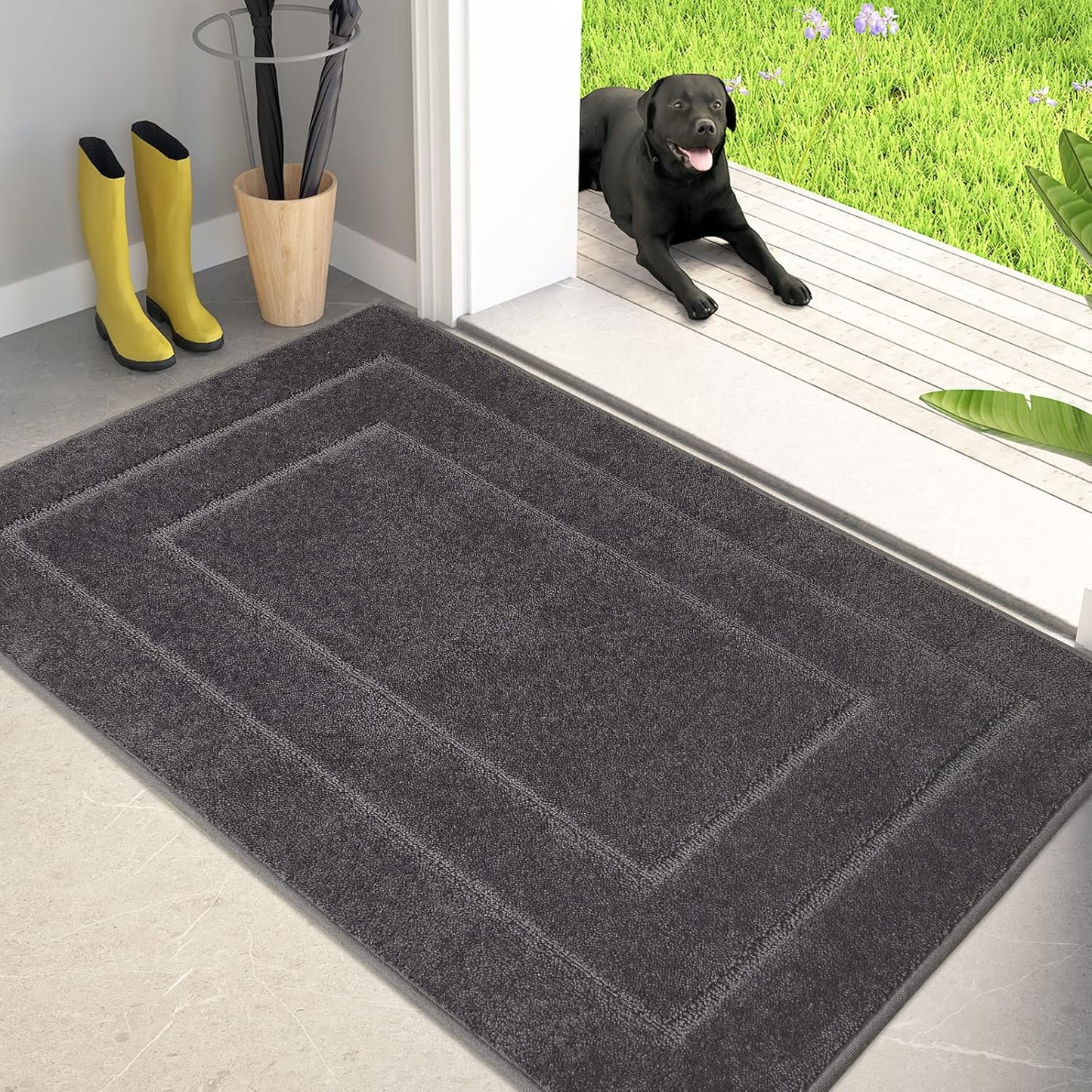 PURRUGS Dirt Trapping Door Mat 32" x 47", Non-Slip/Skid Machine Washable Entryway Rug, Dog Doormat, Super Absorbent Welcome Mat for Muddy Wet Shoes and Paws, Grayish Brown