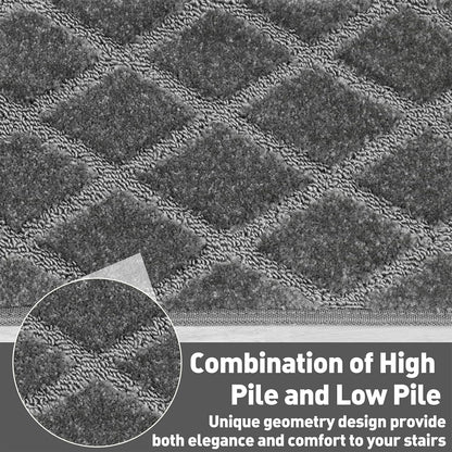 PURE ERA Bullnose Carpet Stair Treads Set Tape Free Non-Slip Indoor Stair Protectors Pet Friendly Rugs Covers Soft Skid Resistant Washable Reusable 9.5" x 30"(14 Pieces,Cream Gray)
