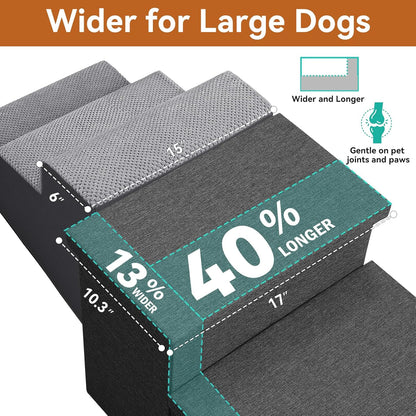 Zerbuger Wider Dog Ramp for High Bed with Storage 18" H, Foldable Dog Stairs for Small Medium Large Older Senior Animal, Sturdy Dog Step for Climbing Bed or Couch, Arthritis-Friendly (Gray, No Condo)