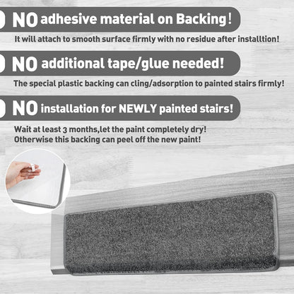 PURE ERA Bullnose Carpet Stair Treads Set Tape Free Non-Slip Indoor Stair Protectors Pet Friendly Rugs Covers Soft Skid Resistant Washable Reusable 9.5" x 30"(14 Pieces,Cream Gray)