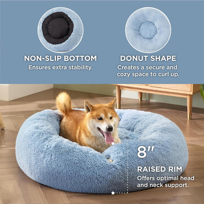 Bedsure Calming Dog Bed Medium Size Dog - Donut Washable Medium Pet Bed, 30 inches Anti-Slip Round Fluffy Plush Faux Fur Cat Bed, Fits up to 45 lbs Pets, Camel