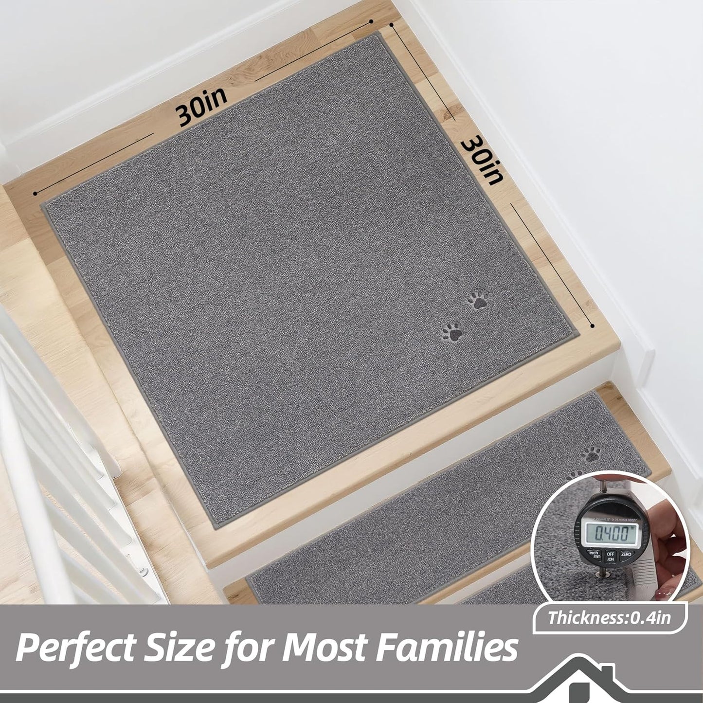 BEQHAUSE Stair Treads for Wooden Steps 28inX9in, Non Slip Carpet Stair Treads Indoor Stair Runners Machine Washable, Soft Stair Rugs Mat Surface Polyester TPE Backing, 4pcs, Charcoal