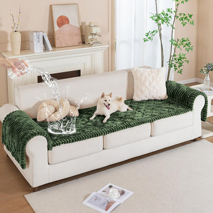PuTian 100% Waterproof Fuzzy Couch Cover for Dogs Washable Non-Slip Furniture Cover Pet Friendly Dog Mat for Couches and Sofas White 27.6''x59'' 70cmx150cm