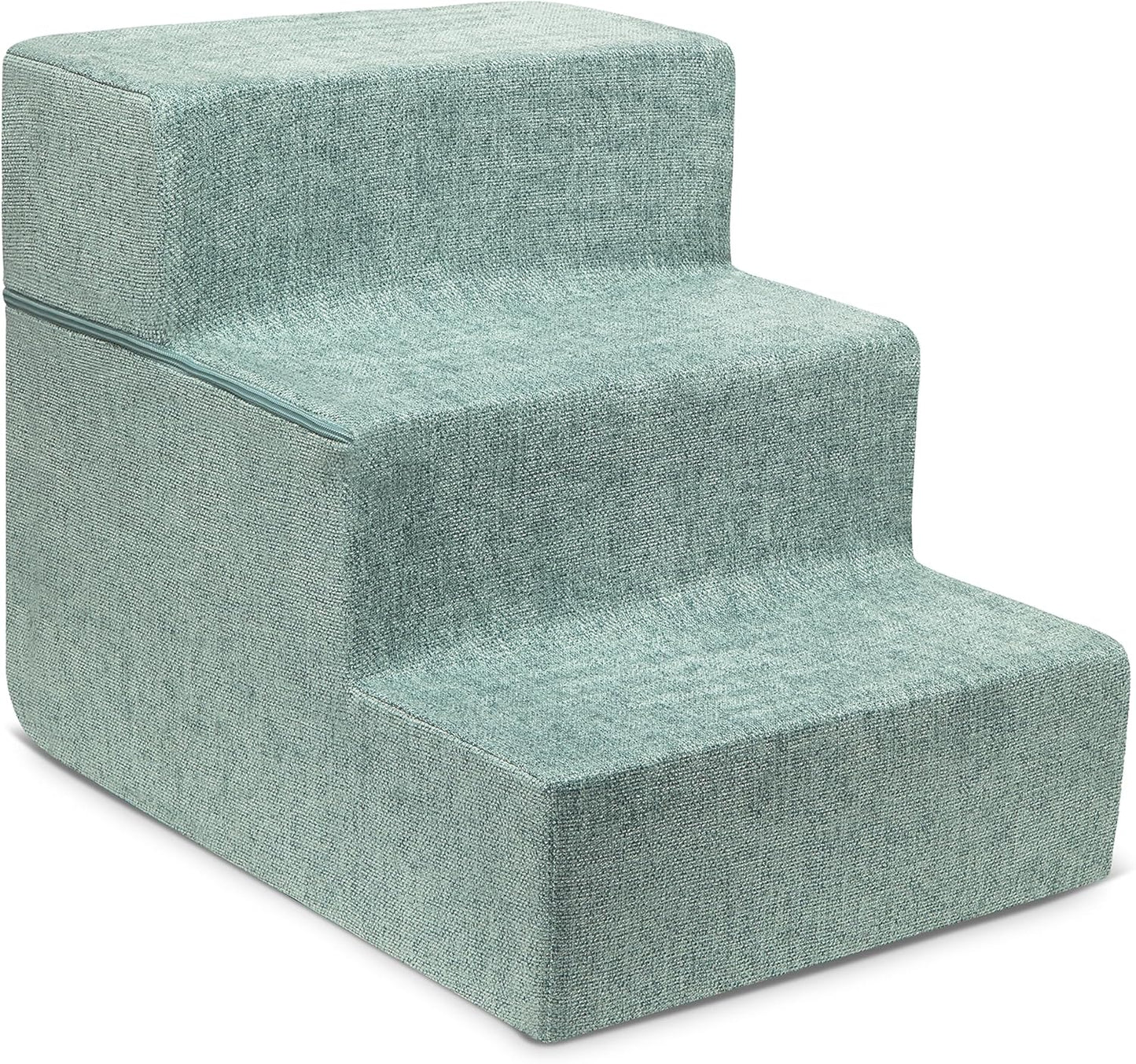 Best Pet Supplies Dog Stairs & Steps - Foam Steps for Small Dogs & Cats, Non-Slip Indoor Balanced Pet Step Support, Dog Ramp, No Assembly, Pale Teal, 3-Step (13.5-inch Height)