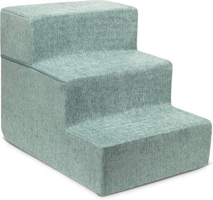 Best Pet Supplies Dog Stairs & Steps - Foam Steps for Small Dogs & Cats, Non-Slip Indoor Balanced Pet Step Support, Dog Ramp, No Assembly, Pale Teal, 3-Step (13.5-inch Height)