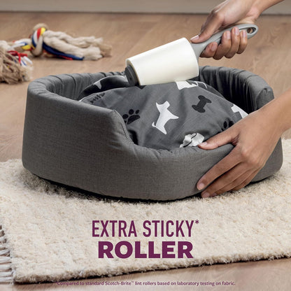 Scotch-Brite Pet Hair Pickup Extra Sticky Lint Roller, Designed for Removing Fur + Fluff on Couches, Clothes, Dog and Cat Beds, & More, 2 Pack, 140 Easy - Tear Adhesive Sheets Total
