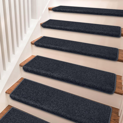 PURE ERA Bullnose Carpet Stair Treads Set Tape Free Non-Slip Indoor Stair Protectors Pet Friendly Rugs Covers Soft Skid Resistant Washable Reusable 9.5" x 30"(14 Pieces,Cream Gray)
