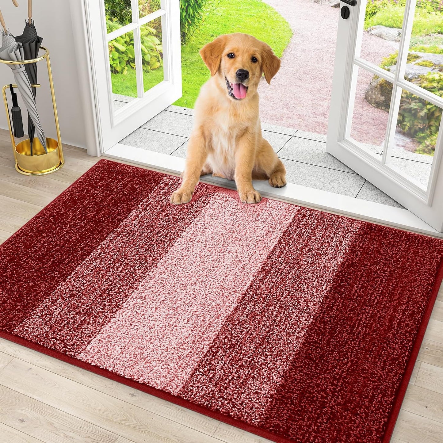 Smiry Dog Door Mat for Muddy Paws, Absorbs Moisture and Dirt, Low-Profile Entryway Mat with Non-Slip Backing, Entry Indoor Outdoor Doormat for Inside Floor (30x20 Inches, Grey, Striped)