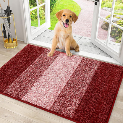 Smiry Dog Door Mat for Muddy Paws, Absorbs Moisture and Dirt, Low-Profile Entryway Mat with Non-Slip Backing, Entry Indoor Outdoor Doormat for Inside Floor (30x20 Inches, Grey, Striped)