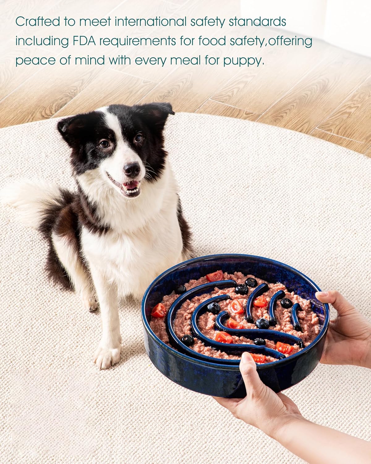 vancasso Slow Feeder Dog Bowl, 1.5 Cup Ceramic Slow Feeding Food Dish for Small and Medium Breed, Puzzle Dog Food Bowl for Fast Eater, Pink