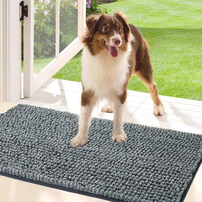 Bedsure Dog Door Mat for Muddy Paws, High-Low Absorbent Chenille Indoor Entrance Mud Dirt Trapper Soak-Stopper, Machine Washable Non-Slip Entryway Rug for Pets, 30"x19" Grey