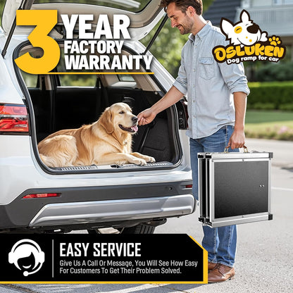 71" Aluminum Alloy Dog Ramp for Car SUV Truck Side Door, Foldable Outdoor Pet Ramp with Adjustable Support Head, Non-Slip Traction Surface, Sturdy Ramp for Large Dogs Up to 200 LBS (5 Folded)