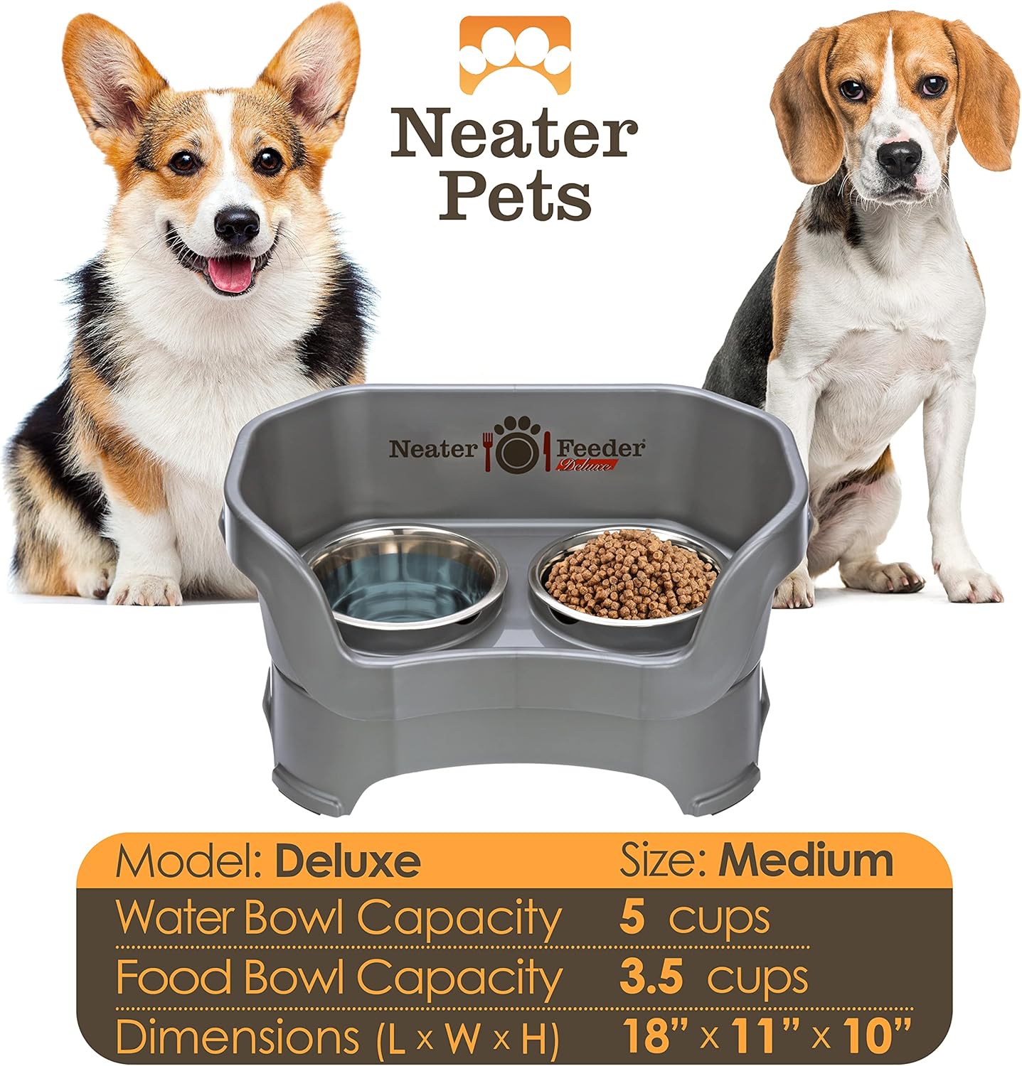 Neater Pet Brands Neater Feeder Deluxe Mess Proof Dog Bowls Elevated for Large Dogs Over 40 lbs, Made in USA, No Spill Raised Dog Food Bowl Stand Feeding Station, Food and Water Bowl Set, Black